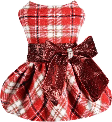 Vista 14 de Suéter pequeño para perro, ropa para perro, vestidos para cachorros para perros pequeños, vestido a cuadros de princesa, ropa para festivales