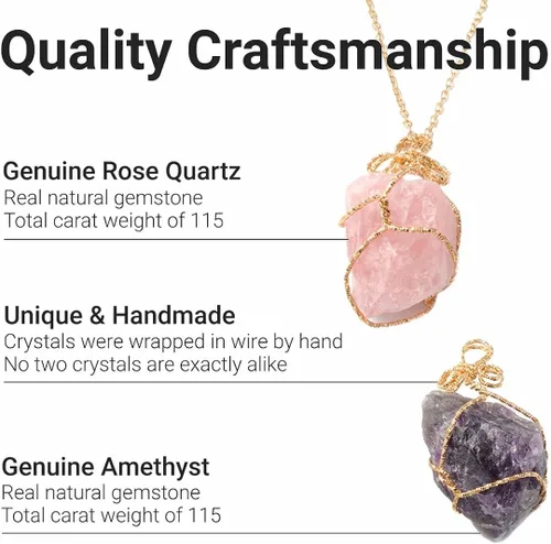 Vista 3 de Shop LC - Collares de cristal Juego de collar de piedras preciosas crudas de amatista curativa y cuarzo rosa, fluorita y cristal blanco, citrino
