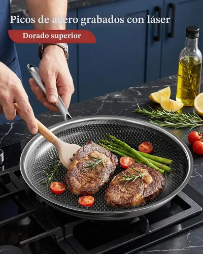 Vista 3 de Sartén antiadherente con tapa de 12 pulgadas, sartén de acero inoxidable duradera, compatible con placa de inducción, sin PFOA, a prueba