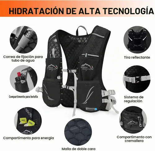 Vista 4 de INOXTO - Mochila de hidratación para correr, ligera, aislada, con bolsa de agua de 1.5 L, mochila para senderismo, correr, ciclismo, carrera