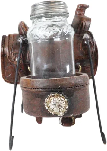 Vista 5 de Ebros Gift Country Western Cowboy Horse Sillín con 2 alforjas y conchos plateados, juego de estatuillas de sal y pimentero, acabado de cuero