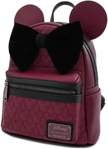Vista 2 de Loungefly Minnie Mouse Maroon - Bolso de hombro acolchado con doble correa para mujer Multi