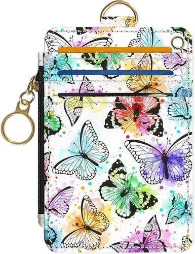 Vista 17 de Portafolios delgado Portafolios para tarjetas de crédito, Portafolios RFID para mujer Linda pequeña cartera de bolsillo frontal con cremallera