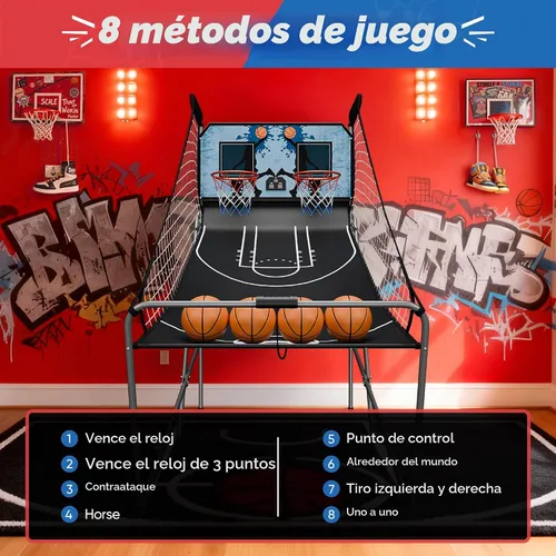 Vista 6 de Nova Microdermabrasion Juego de arcade de baloncesto plegable para interior, tiro doble, 2 jugadores con 4 bolas, marcador electrónico y bomba
