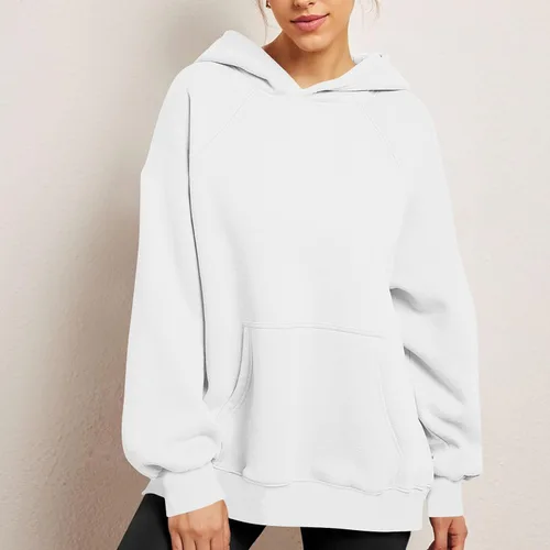 Vista 2 de Sudaderas con capucha de gran tamaño para mujer, de vellón, casual, de manga larga, con capucha, para otoño, ropa Y2K con bolsillos