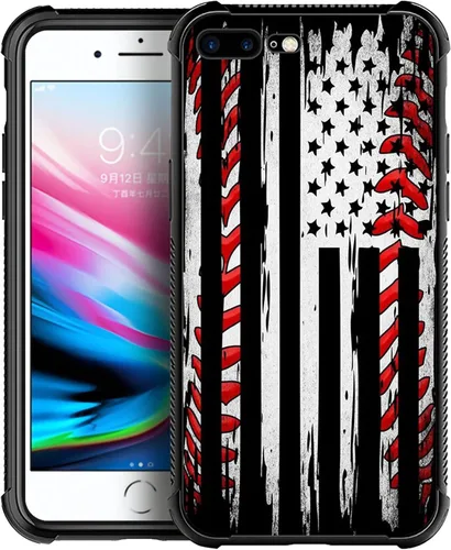 Vista 97 de Funda compatible con iPhone X/XS, diseño de bandera estadounidense de béisbol, TPU suave, a prueba de golpes, de vidrio templado, para iPhone X/XS