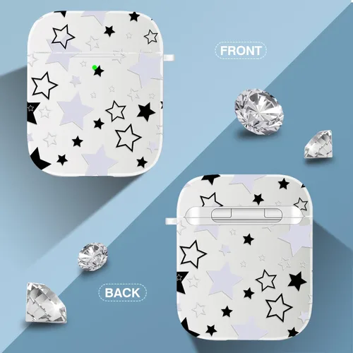 Vista 7 de Funda compatible con Airpods con llavero de estrella, diseño de estrella con bonitos encantos, funda protectora suave de poliuretano termoplástico a