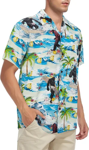 Vista 148 de Camisa hawaiana para hombre, con estampado floral, cómoda, con botones, casual, manga corta, ropa de playa para hombre