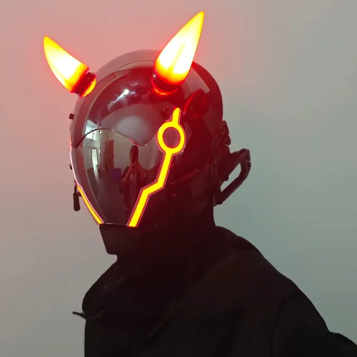 Vista 3 de KYEDAY Máscara punk para hombre, máscara de cuerno de buey LED, tecnología punk futurista, cosplay, Halloween, accesorios para fiestas y festivales