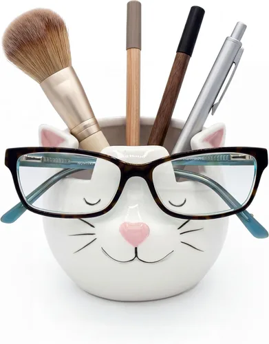 Vista 11 de Soporte y jarrón para lentes de gato, soporte de cerámica para gafas de sol y lentes de gato negro, organizador de decoración y exhibición de regalo