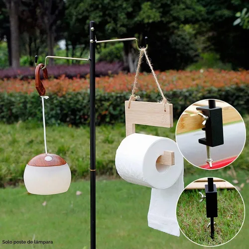 Vista 4 de Soporte para linterna de campamento, aleación de aluminio, colgador de lámpara plegable con bolsa de almacenamiento, poste de lámpara plegable