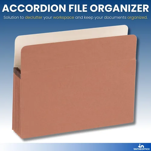 Vista 2 de 1InTheOffice Bolsillos expandibles para archivos, organizador de archivos de acordeón, tamaño carta, marrón rojizo, 8 1/2 x 11 pulgadas, capacidad