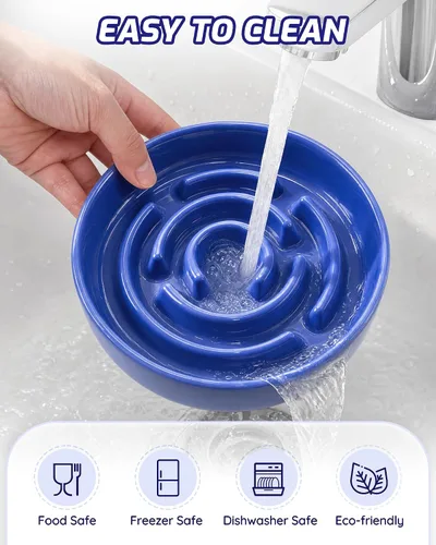 Vista 7 de TRUVIC Ceramic Slow Feeder Dog Bowl Small Breed Maze Cat Bowl (Blue)