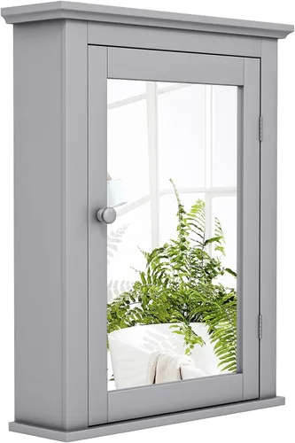 Vista 9 de Botiquín marrón con espejo, almacenamiento ajustable montado en la pared para baño, sala de estar, dormitorio, entrada y cocina