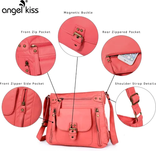Vista 6 de Angel Kiss Bolsos cruzados, bolsos de hombro y bolsos para mujer, con múltiples bolsillos, para uso diario, suaves, tamaño mediano