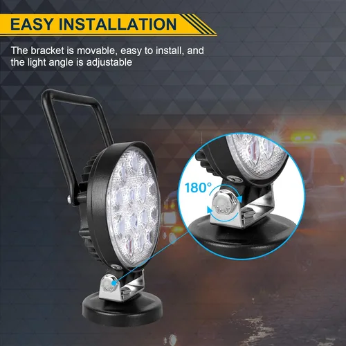 Vista 4 de RIGIDON Luz de trabajo LED de 4 pulgadas y 42 W con base magnética, luz redonda impermeable de 12 V 24 V, luces antiniebla LED para automóvil, SUV