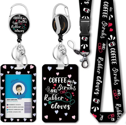 Vista 28 de Giancomics Soporte para tarjetas de identificación negro con cordón, cordones para insignias de identificación con carrete de insignia retráctil