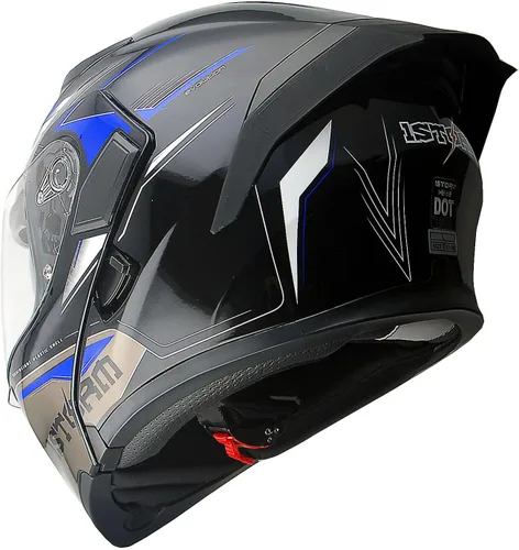 Vista 21 de 1Storm Casco modular de cara completa para motocicleta con doble visera abatible y protector solar: HB89 Flecha Azul