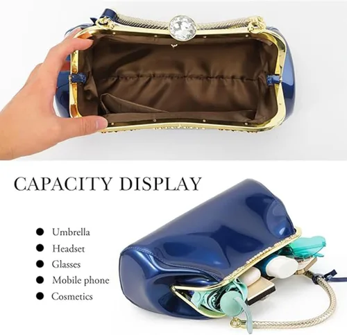 Vista 7 de Bolso de mano de charol brillante para mujer, bolso de mano con asa superior, bolso de hombro de noche, bolso de boda, bolso retro