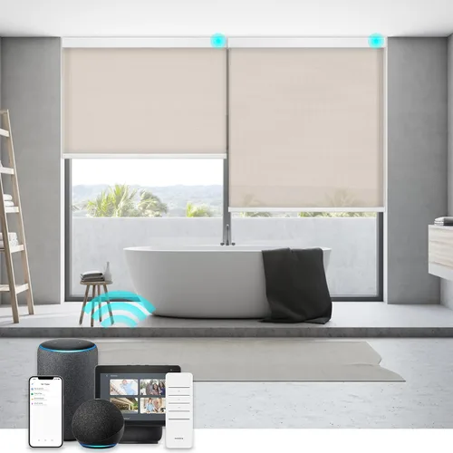 Vista 9 de Changshade Persianas enrollables inteligentes motorizadas personalizadas, persianas enrollables opacas eléctricas sin cordón funcionan con Apple