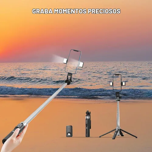 Vista 5 de MYBAT PRO - Trípode para selfie stick con control remoto, 4 en 1 extensible portátil Bluetooth Selfie Stick con luces y trípode para teléfono