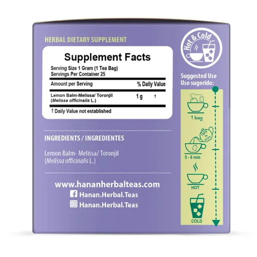 Vista 2 de Hanan Peruvian Secrets Té de bálsamo de limón (Toronjil) - 300 bolsitas de té de hierbas - bálsamo de limón o hierba melissa - Hojas de plantas