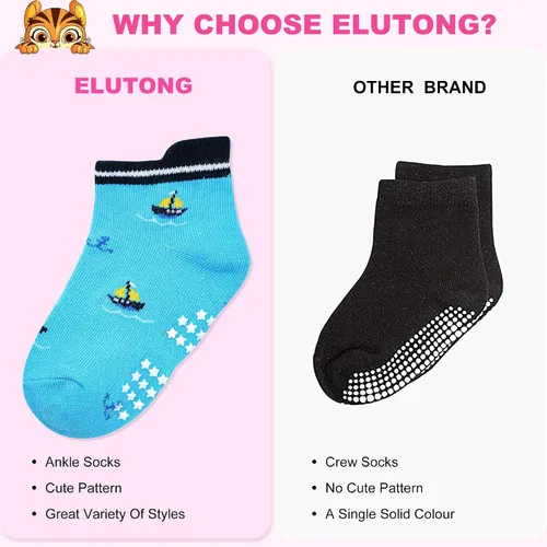 Vista 7 de ELUTONG Calcetines antideslizantes para niños pequeños con agarres, 12 pares para niños de 1 a 7 años, para niños y niñas