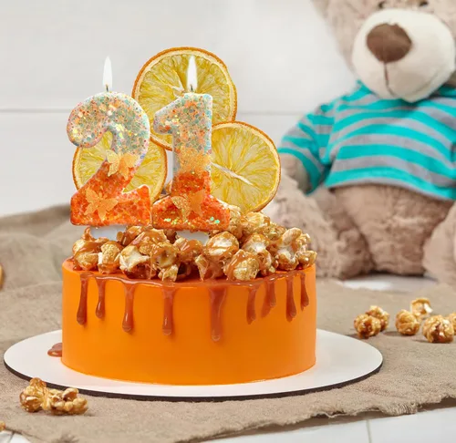 Vista 3 de Vela número 2, vela de mariposa naranja 2 cumpleaños número velas 2 para pasteles velas suministros de fiesta