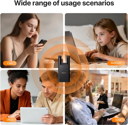 Vista 7 de Tenda Extensor WiFi N300 Extensor WiFi, con puerto Ethernet, hasta 800 pies cuadrados, extensor de alcance WiFi de banda única, modo repetidor
