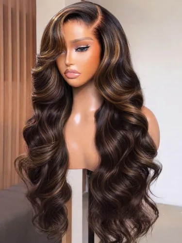 Vista 12 de UNICE Adiós a los Nudos - Peluca de onda corporal 7x5, con encaje HD frontal precortado, pelo humano con cordón elástico de tracción, balayage