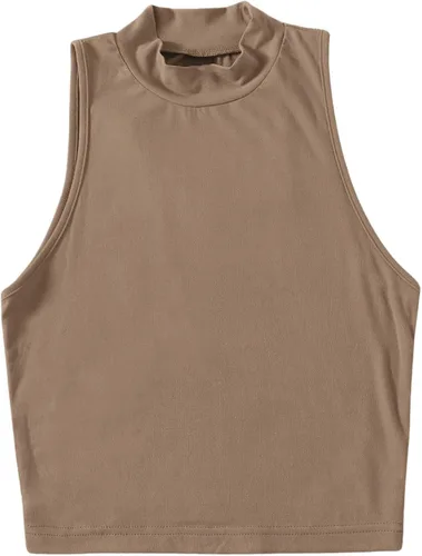 Vista 3 de SweatyRocks Camiseta sin mangas básica para mujer, 4 piezas, cuello alto, punto acanalado sólido