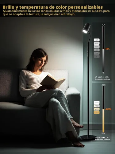 Vista 2 de GLOWRIUM - Lámpara de pie de lectura LED de 17 W con control remoto, lámpara de pie regulable de 67 pulgadas