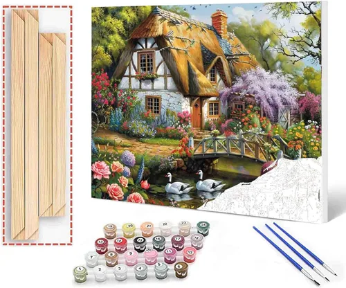 Vista 23 de Tucocoo Bumbers - Pintura de paisaje de puerta para adultos, paisaje de lago, pintura por números, pintura acrílica, lienzo junto al lago, plantas