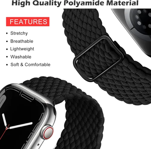 Vista 4 de Qimela - Correa elástica Solo Loop compatible con Apple Watch de 49 mm, 46 mm, 45 mm, 44 mm, 42 mm, 41 mm, 40 mm y 38 mm, correa trenzada Verde