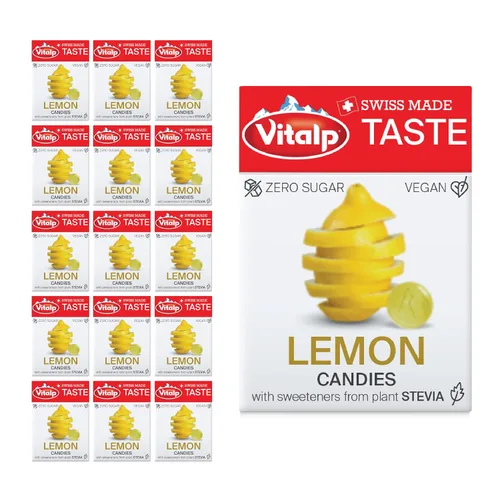 Vista 23 de Vitalp Sabor, Hecho en Suiza, Caramelo Sin Azúcar con Stevia, Vegano, Sabor a Cereza, Paquetes de 25g/0.88 Onzas, 16 Cajas