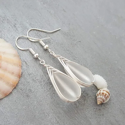 Vista 29 de Yinahawaii Handmade Sea Glass Earrings, Hawaiian Jewelry, Wire Braided Earrings Teardrop Earrings, Beach Jewelry Sea Glass Jewelry For Women Cobalt