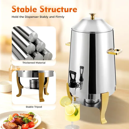 Vista 4 de Dispensador de bebidas aislado de 3.43 galones, dispensador de bebidas calientes de acero inoxidable de 54 tazas con grifo, dispensador portátil