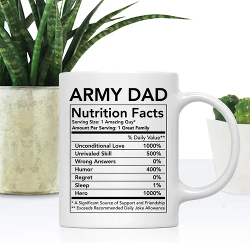 Vista 2 de Andaz Press Divertida taza de té de café de cerámica de 11 onzas, regalo de agradecimiento, datos nutricionales del ejército, paquete de 1, ideas