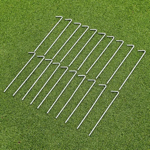 Vista 2 de Estacas de red de fútbol (paquete de 40 unidades) de acero galvanizado resistente de 0.197 in, estacas de fijación de suelo de 9 pulgadas de largo
