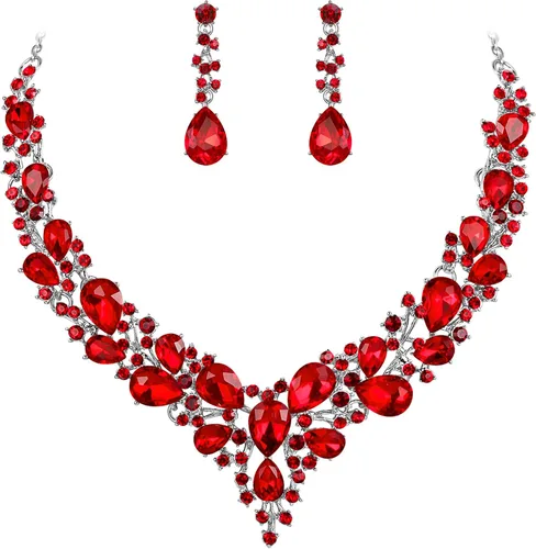 Vista 13 de BriLove Women's Wedding Statement Necklace Dangle Earring Jewelry 01-Tono plateado transparente