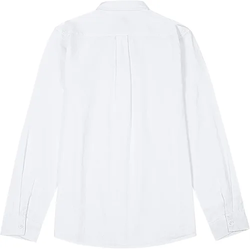 Vista 4 de JEKAOYI Camisas de lino con botones para hombre, estilo casual, manga larga, ajuste regular, de algodón, camisas de playa con bolsillo