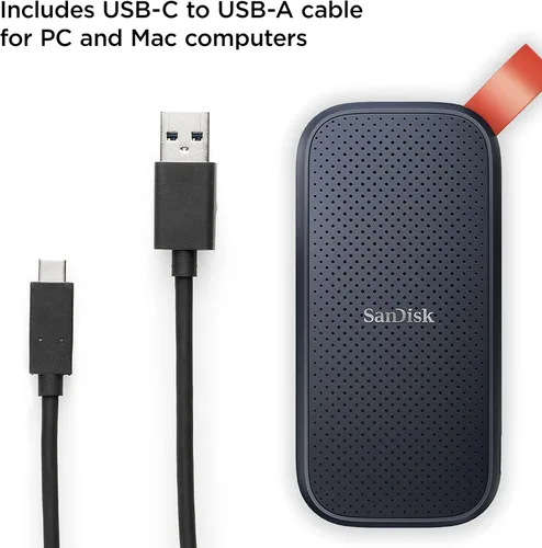 Vista 3 de SanDisk SSD portátil de 2 TB - Hasta 520 MB/s, USB-C, USB 3.2 Gen 2 - SDSSDE30-2T00-G25, unidad de estado sólido Negro