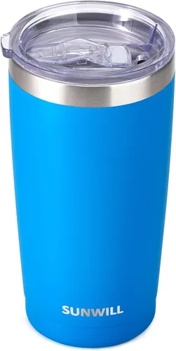 Vista 9 de SUNWILL - Vaso para café de viaje de 20 onzas, taza aislada con tapa, taza de acero inoxidable para bebidas frías y calientes, gris claro Gris oscuro