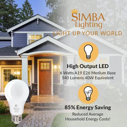 Vista 3 de Simba Lighting LED A19 Dusk to Dawn 6W 120V Outdoor Bulbs E26 2700K, 2 Pack With Photocell Sensor Smart Auto On and Off, 40W Replacement for