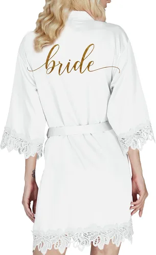 Vista 3 de Bata de novia para mujer, kimonos, batas de dama de honor, boda, fiesta, mañana, batas de satén, batas de seda, bata de encaje