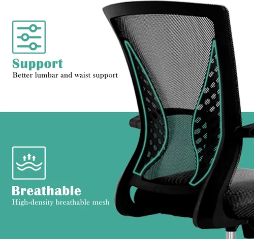 Vista 3 de Silla de oficina en casa, silla de escritorio ergonómica, respaldo medio, silla de computadora de PC con soporte lumbar y reposabrazos, silla