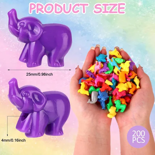 Vista 3 de 200 cuentas con forma de animal mixto, coloridas cuentas espaciadoras de animales marinos y de la selva, cuentas de plástico del zoológico, cuentas