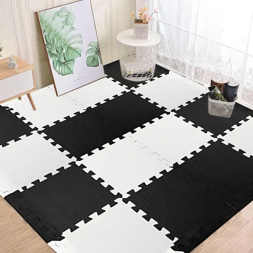 Vista 6 de DEAYOU Tapete de espuma entrelazado de 16 azulejos, 12 x 12 pulgadas, tapete de rompecabezas de espuma EVA con bordes, tapete protector suave de 0.4