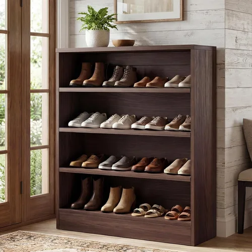 Vista 12 de Homieasy Armario de zapatos, organizador de zapatos de madera moderno de 5 niveles con 3 estantes ajustables para entrada, estante de exhibición
