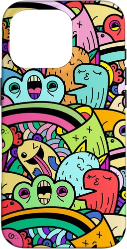 Vista 19 de iPhone 13 Monster Doodle Street Art Pattern, divertido estuche de estilo urbano